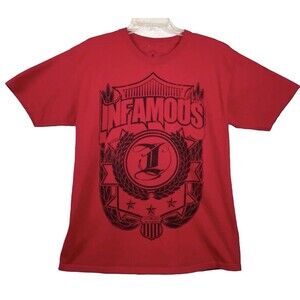 Vintage Y2K Infamous Shirt Mens L Red Graphic Logo Hip Hop Skater Streetwear